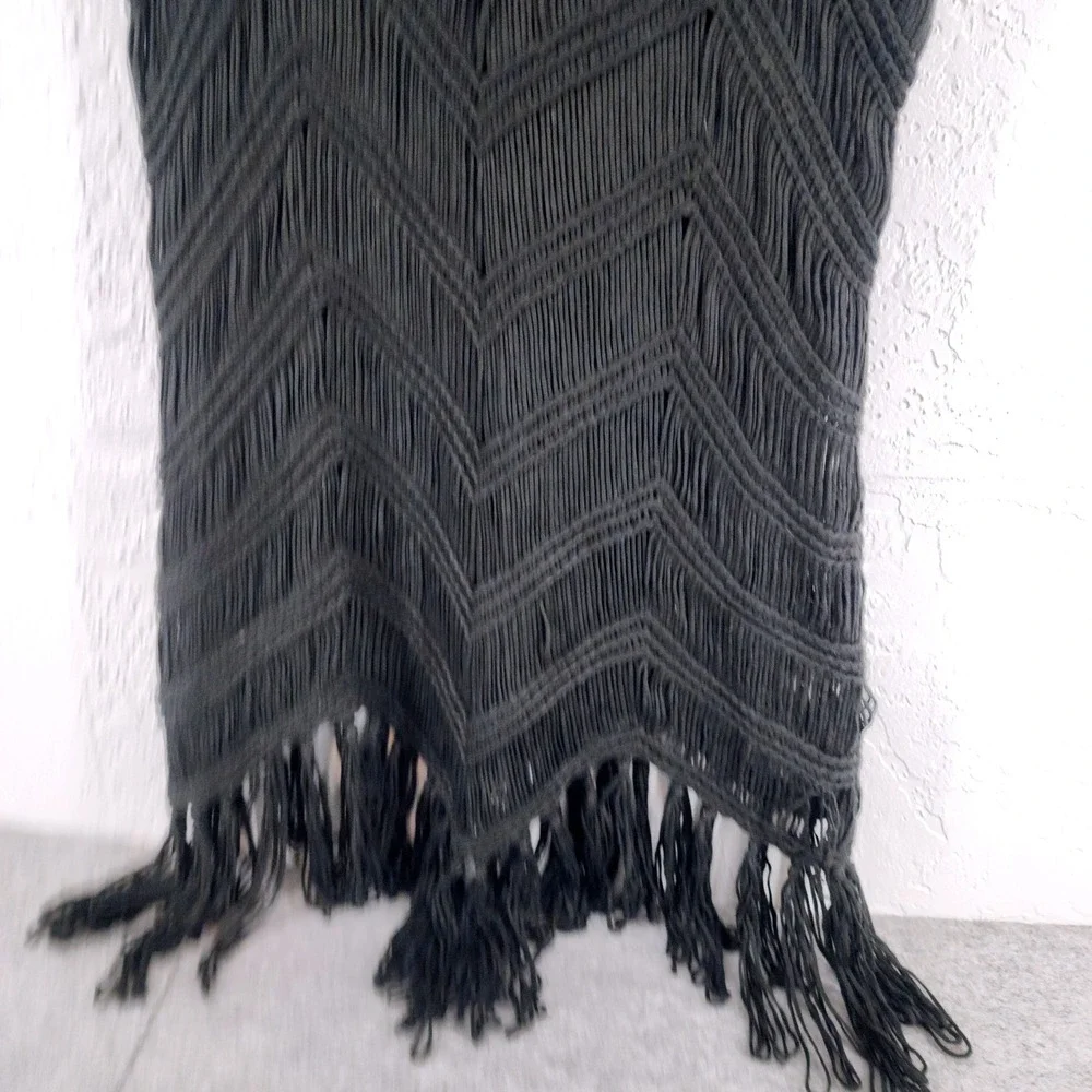 1st Class L/XL | Black Chevron Crochet Fringe Boho Festival Tank Top Women